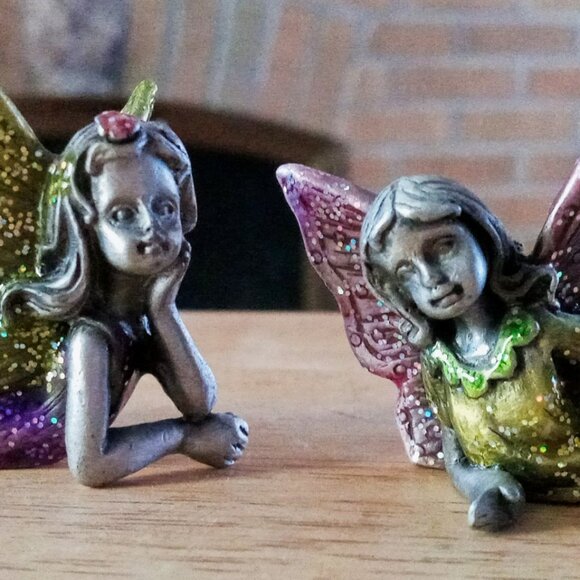 2 Mythical Sparkly Vintage Pewter Whimsical Fairy Figurines Decor/Collectibles - Picture 3 of 11